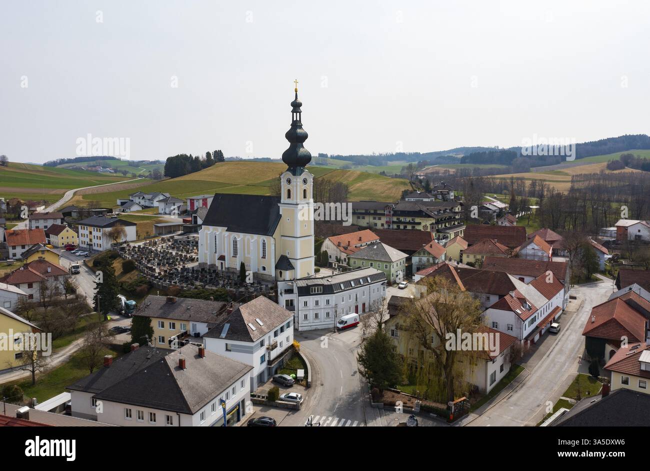 Fotografia di droni, fotografia di luoghi, Waldzell, Innviertel alta Austria, Austria, Europa Foto Stock