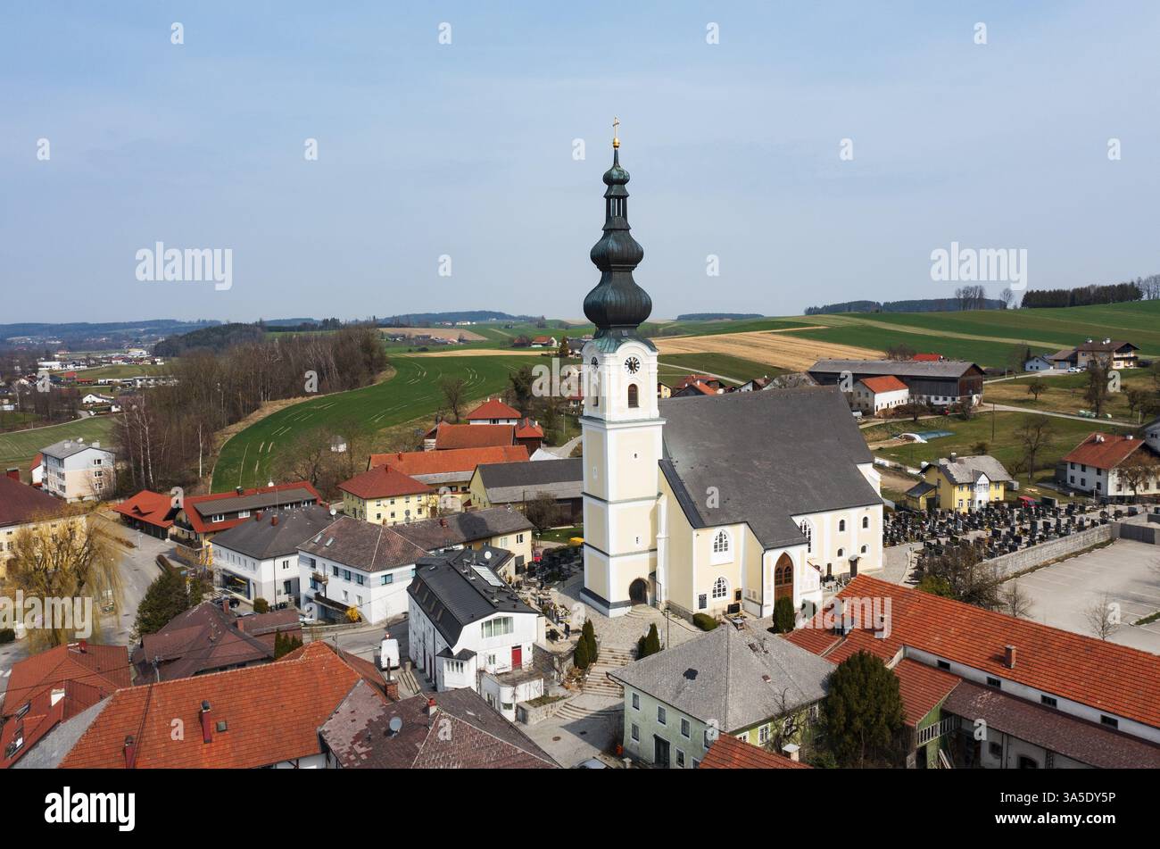 Fotografia di droni, fotografia di luoghi, Waldzell, Innviertel alta Austria, Austria, Europa Foto Stock