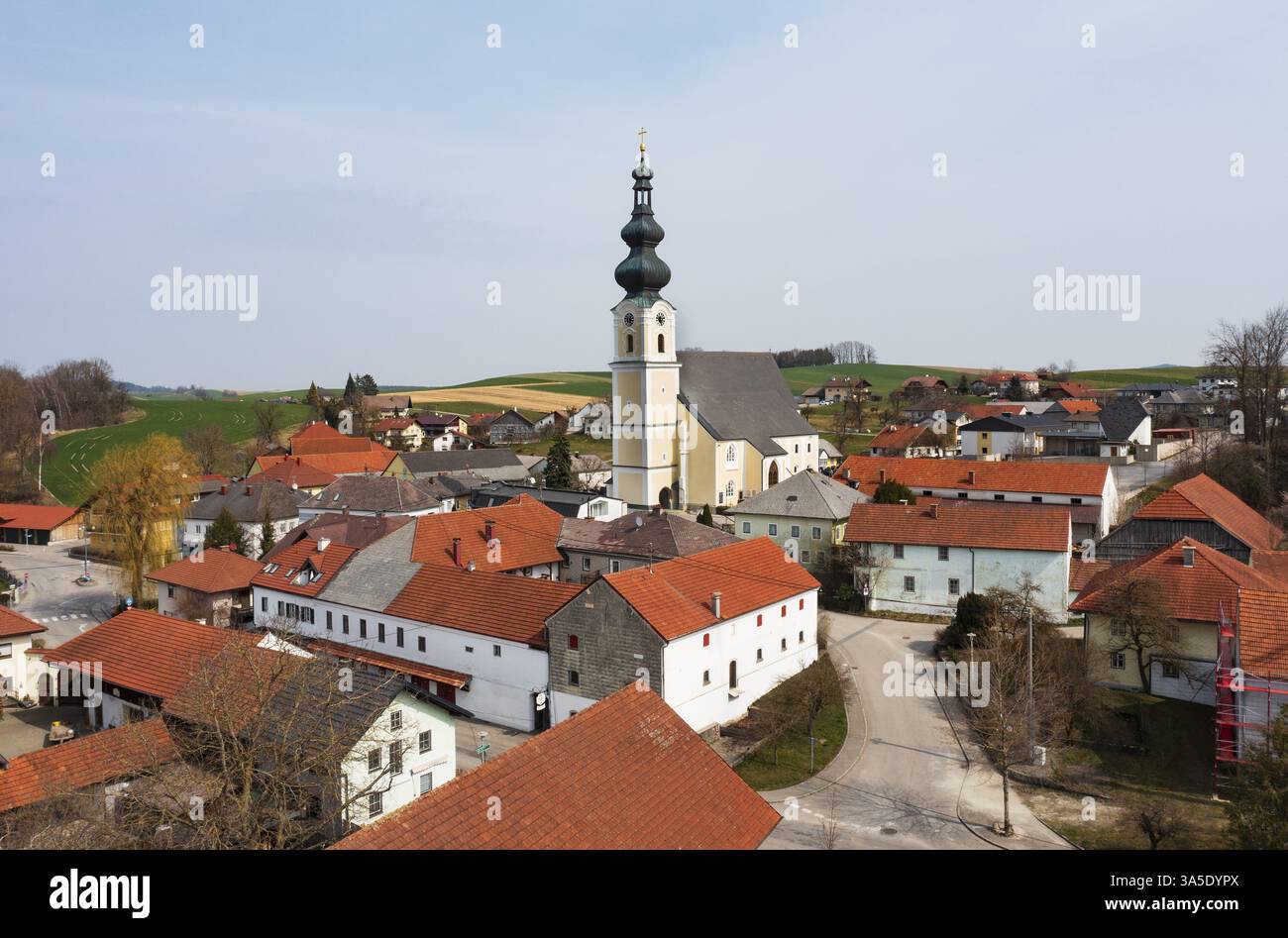 Fotografia di droni, fotografia di luoghi, Waldzell, Innviertel alta Austria, Austria, Europa Foto Stock