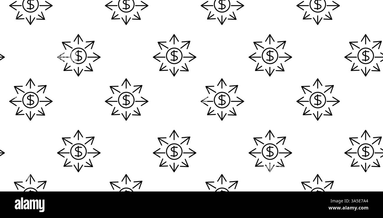 Modello creativo con segni del dollaro e frecce su sfondo bianco per temi finanziari Illustrazione Vettoriale