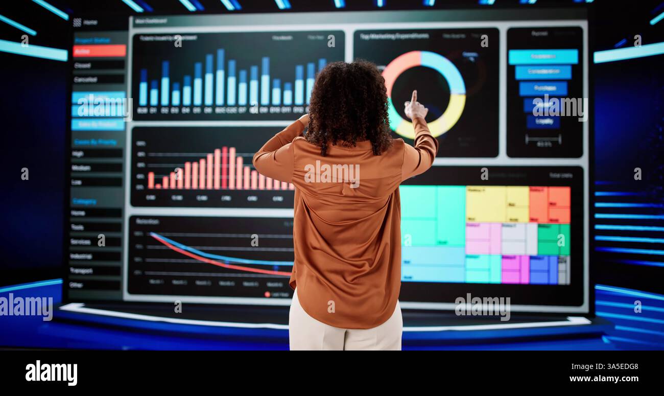 Dashboard di intelligenza artificiale per i big data. Tecnologia software KPI Foto Stock