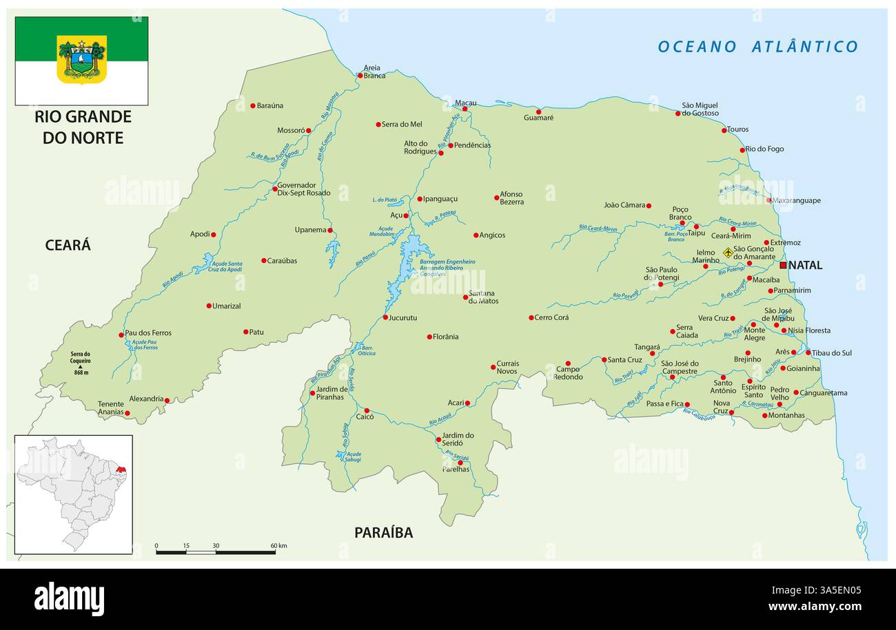 Mappa dello stato brasiliano del rio grande do norte Foto Stock