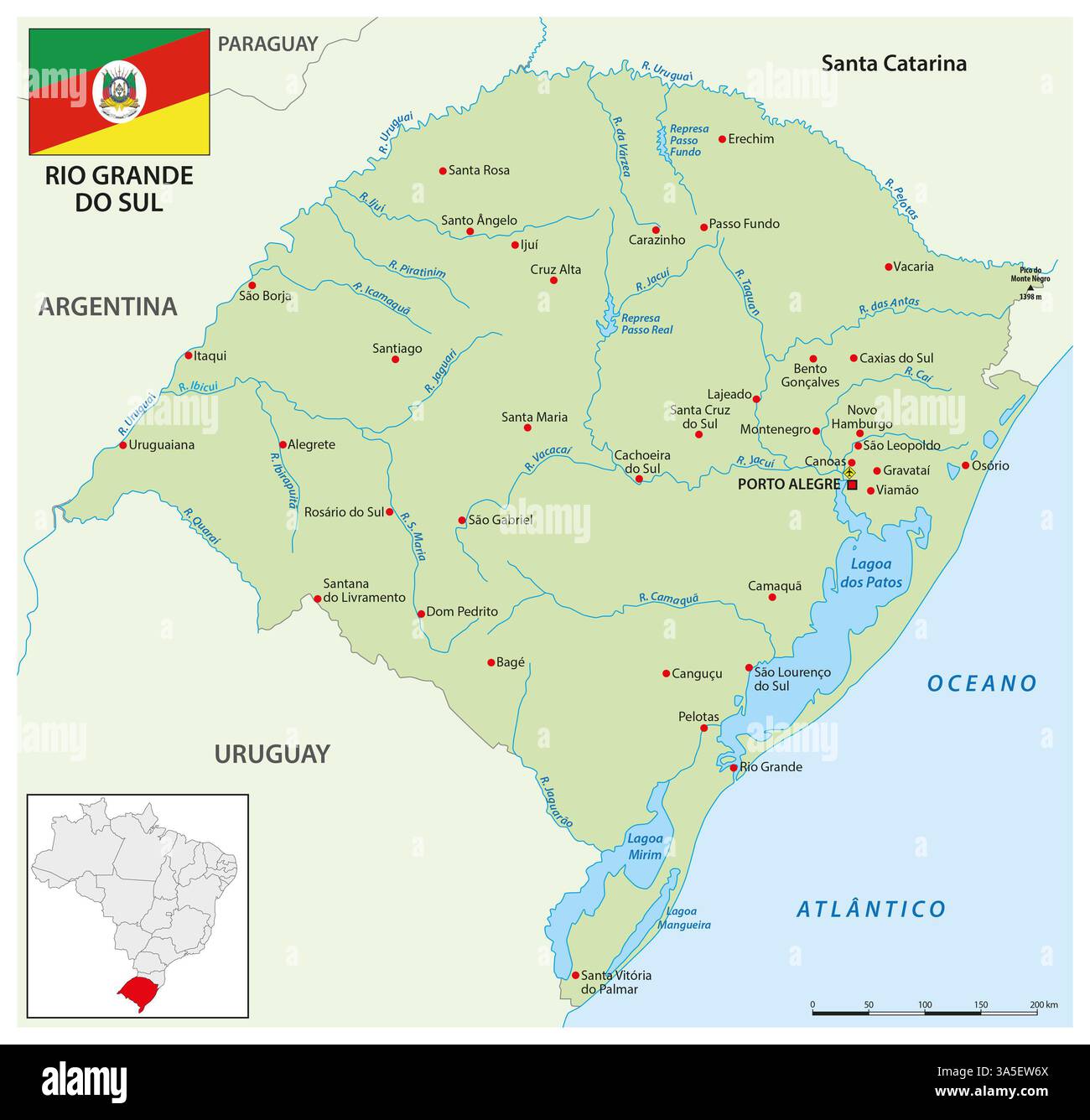Mappa dello stato brasiliano del rio grande do sul Foto Stock
