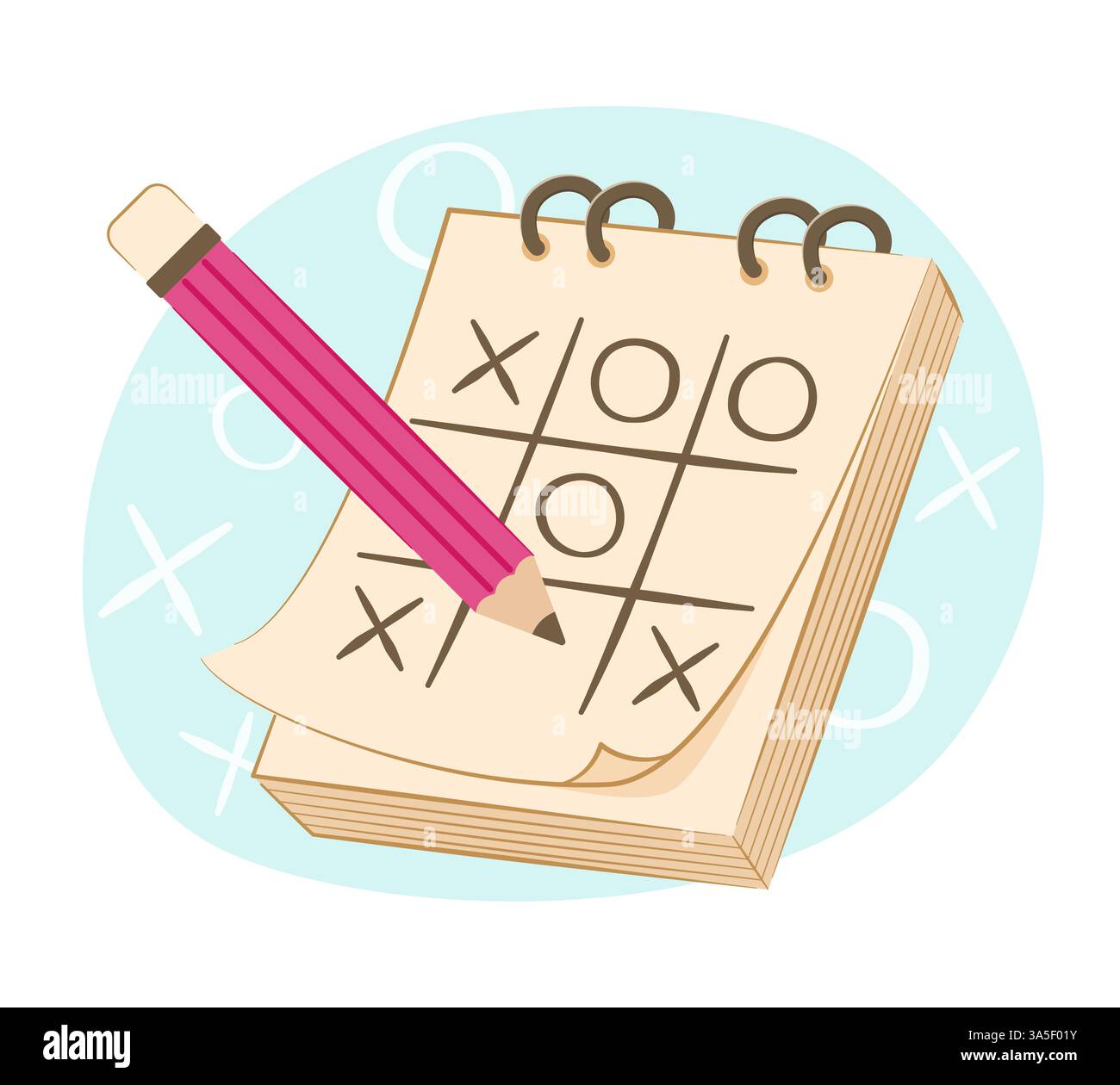 TIC TAC Toe o XO Game su carta per blocco note con matita per la strategia e la concorrenza Concept Illustration Clip Art Illustrazione Vettoriale