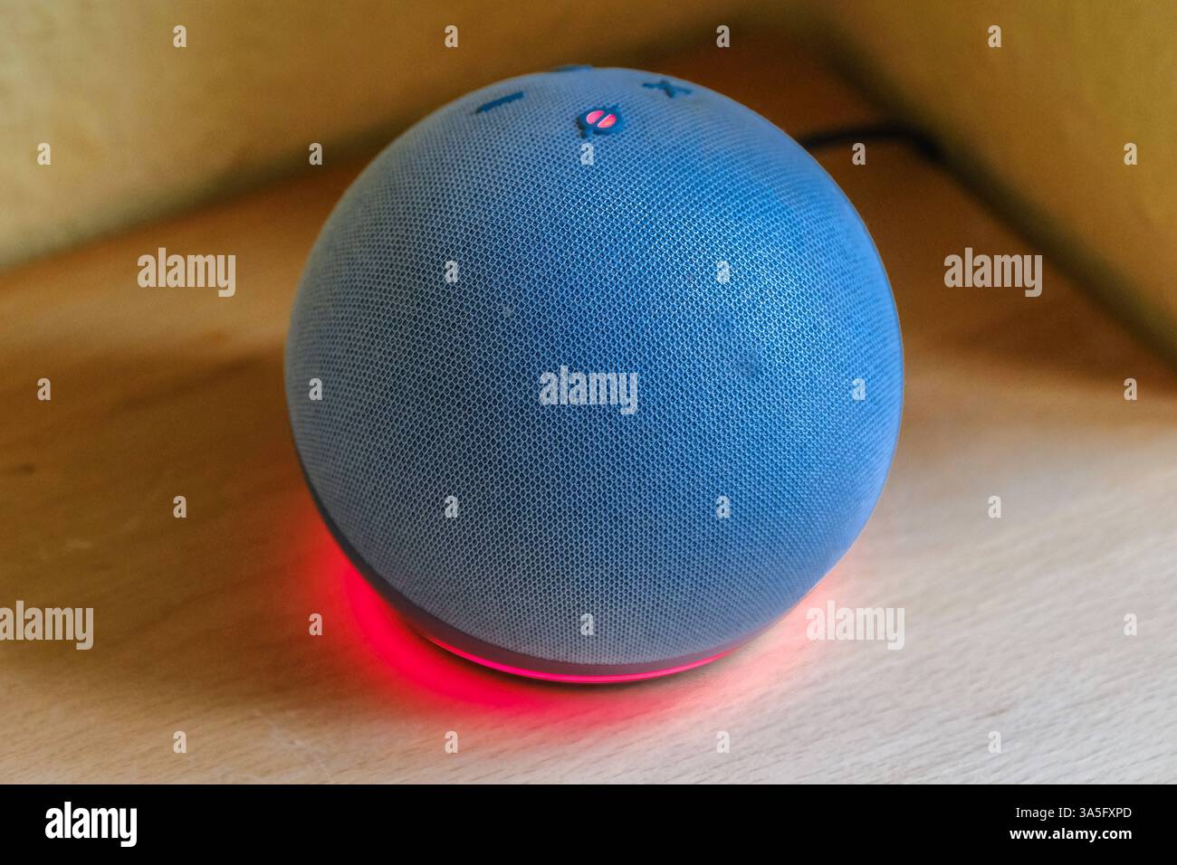 Düsseldorf 23.03.2025 Amazon prime Alexa Echo Dot intelligenter Smarter Lautsprecher Sprachsteuerung Raumüberwachung Datenschutzmassnahmen cloudbasierter Sprachdienst Lauschangriff Homeoffice Spionagesoftware Sprachassistent Wanzen Überwachungssoftware Spionagesoftware Überwachungsstaat Ausspionieren Kundenverhalten Raumüberwachung Datenschutz Datenschutzregel Mikrofon künstliche Privatsphäre Düsseldorf Düsseldorf 2025 Foto Stock