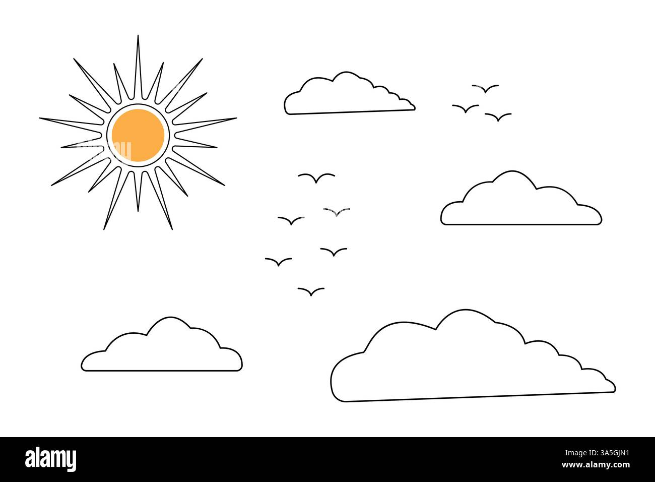 Disegno a linea singola continuo del tramonto della natura illustrazione grafica vettoriale del tramonto Illustrazione Vettoriale