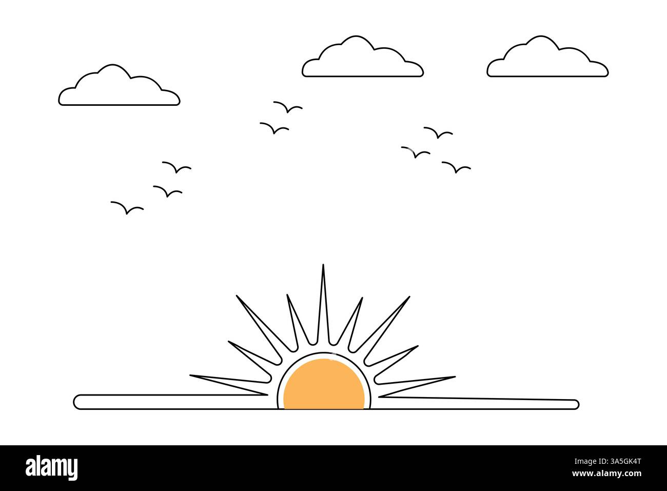 Disegno a linea singola continuo del tramonto della natura illustrazione grafica vettoriale del tramonto Illustrazione Vettoriale