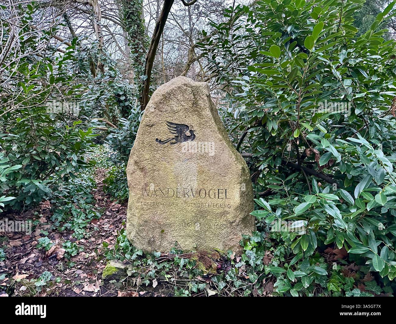 Memorial Stone, Wandervogel, Stadtpark Steglitz, Berlin-Steglitz, Germania Foto Stock