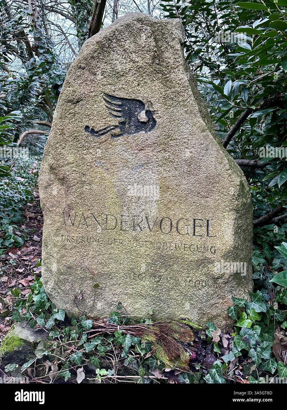 Memorial Stone, Wandervogel, Stadtpark Steglitz, Berlin-Steglitz, Germania Foto Stock