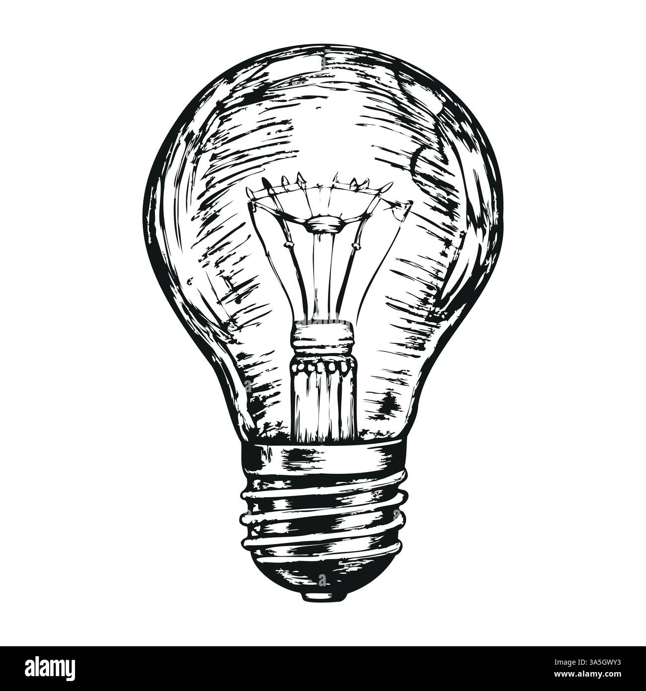 Un disegno in bianco e nero di una lampadina Illustrazione Vettoriale