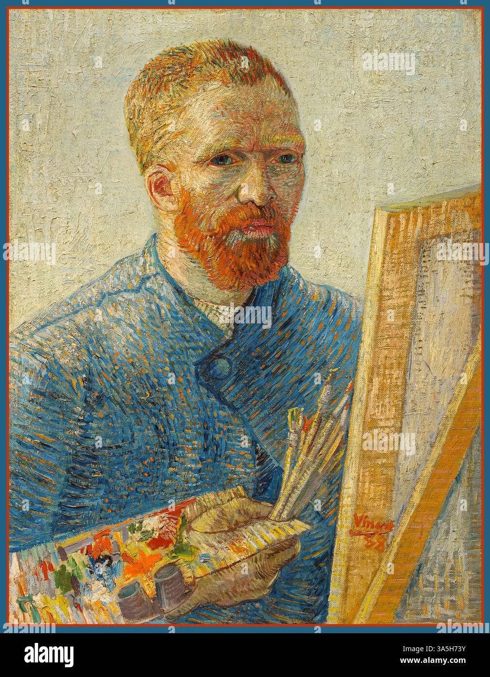 Vincent van Gogh Autoritratto 1888 Autoritratto come pittore sul suo cavalletto "l'unica volta in cui mi sento vivo è quando dipingo" questo è l'ultimo autoritratto che Van Gogh (30 marzo 1853 - 29 luglio 1890) dipinse a Parigi, dove visse dal 1886 all'inizio del 1888. È firmato e datato 'Vincent 88'. Vincent Van Gogh è stato un maestro post-impressionista olandese la cui arte innovativa ha influenzato l'Espressionismo moderno, il Fauvismo e la prima arte astratta. Foto Stock
