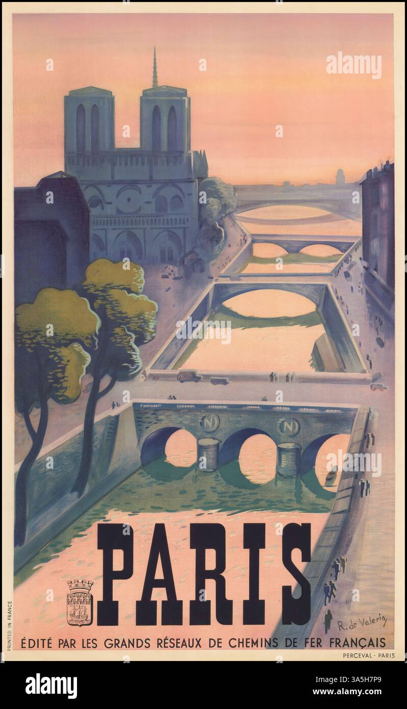 Vintage anni '1930 Parigi, édité par les grands réseaux de chemins de fer franais : [affiche] / R. de Valerio autore : Valerio, Roger de (1886-1951). Illustrateur Publisher : Perceval (Parigi) 1937 Tourisme: Transports Ferroaires Chemins de Fer Francais Foto Stock
