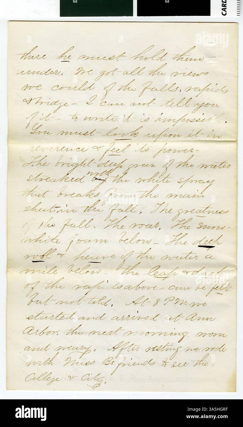 In questa lettera del 16 settembre 1867, il professor Horace Goodhue scrive alla sua fidanzata, fornendo una descrizione dettagliata della sua vita, del suo lavoro e delle sue esperienze quotidiane a Northfield, Minnesota, mentre insegnava al Carleton College. Foto Stock In questa lettera del 16 settembre 1867, il professor Horace Goodhue scrive alla sua fidanzata, fornendo una descrizione dettagliata della sua vita, del suo lavoro e delle sue esperienze quotidiane a Northfield, Minnesota, mentre insegnava al Carleton College. Foto Stock