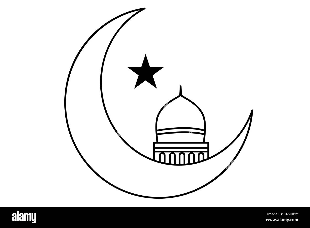 Disegno continuo di una linea di mezzaluna araba islamica, stella, Ramadan, Kareem, Eid Mubarak, illustrazione vettoriale Illustrazione Vettoriale