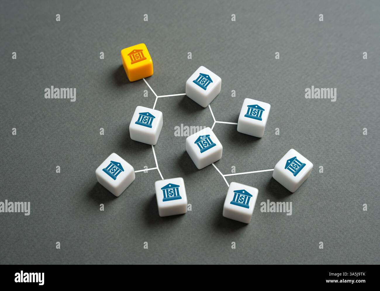 La banca centrale nel sistema finanziario. Politica monetaria, stabilità finanziaria e controllo valutario. Regolamentazione, tassi di interesse e gestione economica Foto Stock