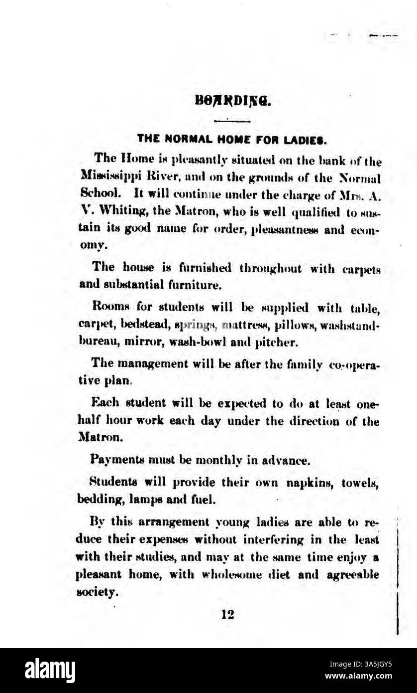 Il *Circulater annuale* per il 1882-1883 della State Normal School di St. Cloud descrive le offerte accademiche della scuola, i requisiti di ammissione, l'elenco dei docenti e i dettagli finanziari. Fondata nel 1869, l'istituzione divenne poi St. Cloud State University nel 1975. Foto Stock