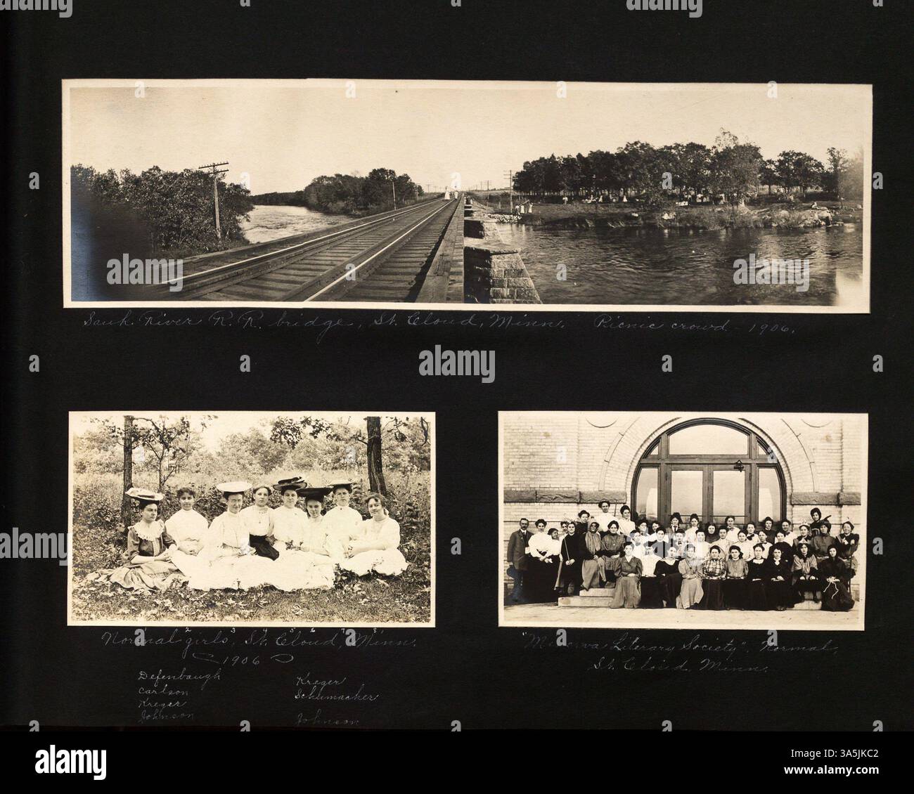 Questo album fotografico di Andrew Lindgren, realizzato tra il 1906 e il 1909, contiene immagini provenienti dal campus di St. Cloud State, dal Minnesota centrale, e da varie località negli Stati Uniti e all'estero, incluse città come New York e Seattle. Foto Stock