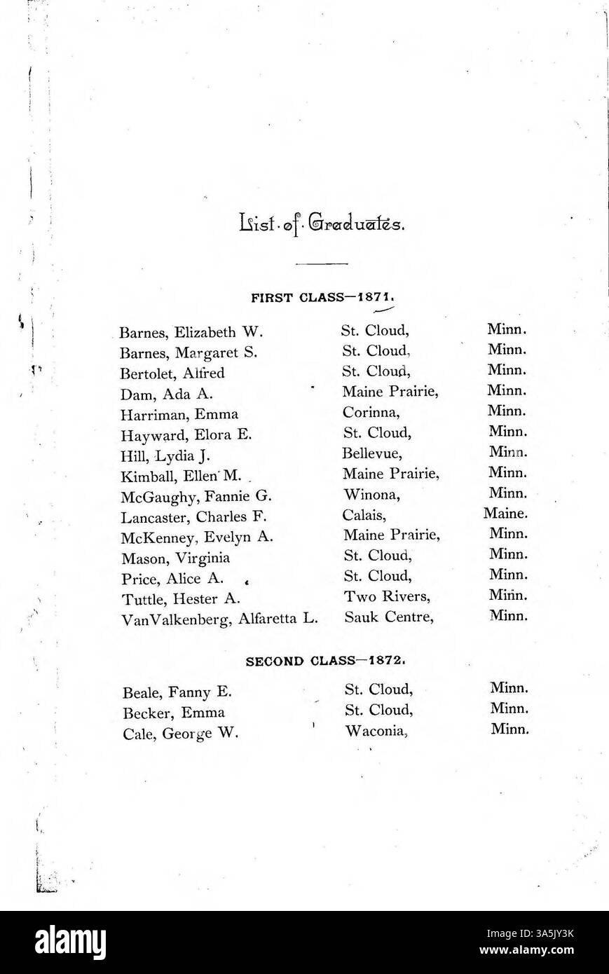 Il catalogo 1884-1885 della State Normal School di St. Cloud include informazioni su offerte accademiche, facoltà, iscrizioni degli studenti e strutture del campus. Il catalogo elenca docenti, studenti e laureati, fornendo informazioni sull'ambiente educativo. Fondata nel 1869, l'istituzione sarebbe poi diventata St. Cloud State University. Foto Stock