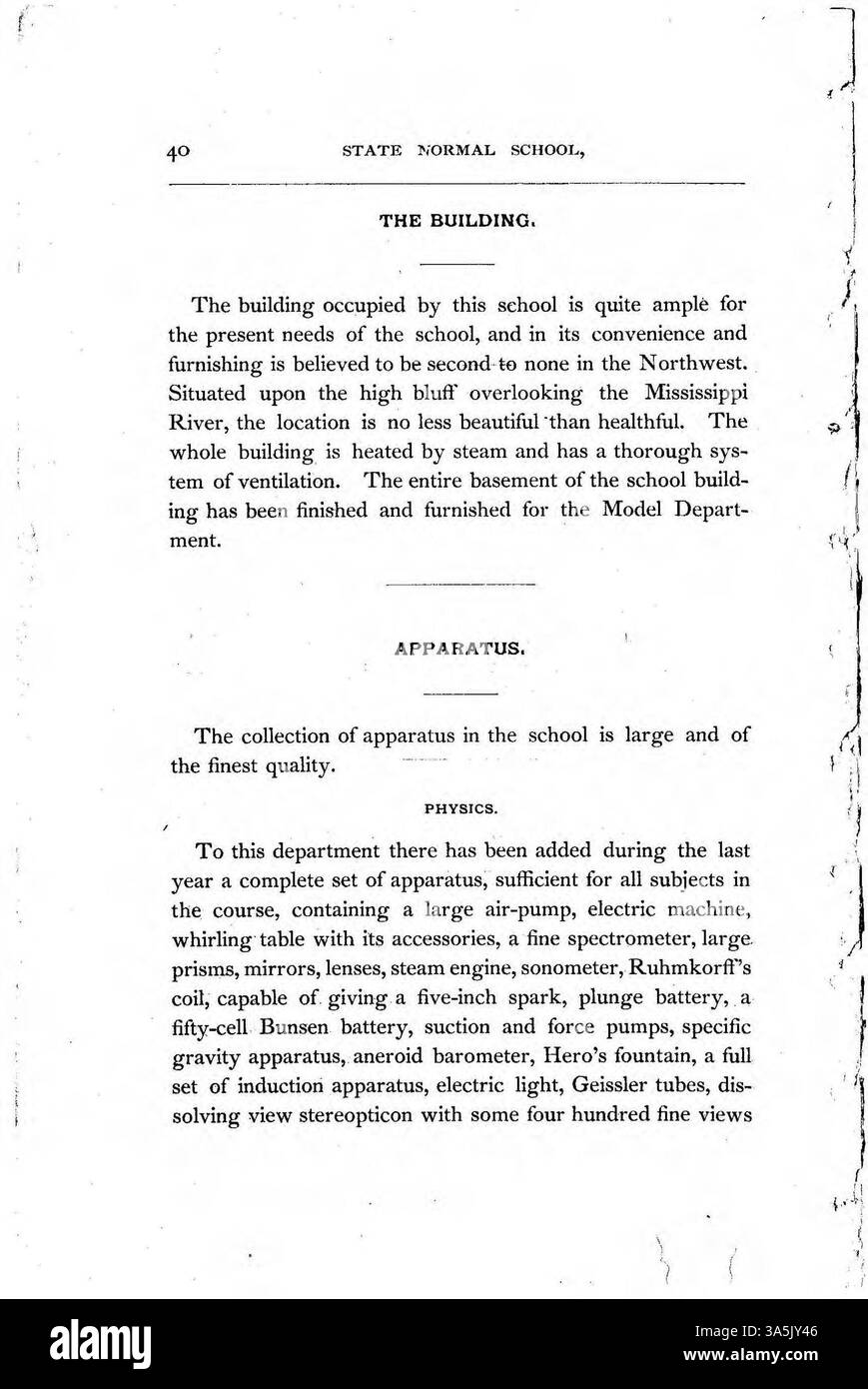 Il catalogo 1884-1885 della St. Cloud State University delinea le offerte accademiche dell'istituto, i requisiti di ammissione e laurea, i dettagli finanziari e la scuola modello. Comprende elenchi di docenti e studenti, edifici del campus, biblioteca, gruppi di studenti e l'associazione degli ex studenti. Fondata nel 1869, l'istituzione ha subito diversi cambiamenti di nome, tra cui il St. Cloud State Teachers College, il St. Cloud State College e la St. Cloud State University. Foto Stock