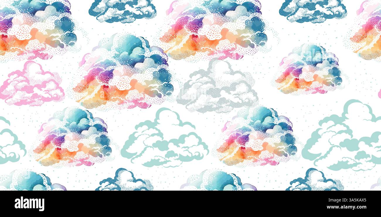Nuvole sfondo senza interruzioni. disegnato a mano. Non ai, illustrazione vettoriale Illustrazione Vettoriale