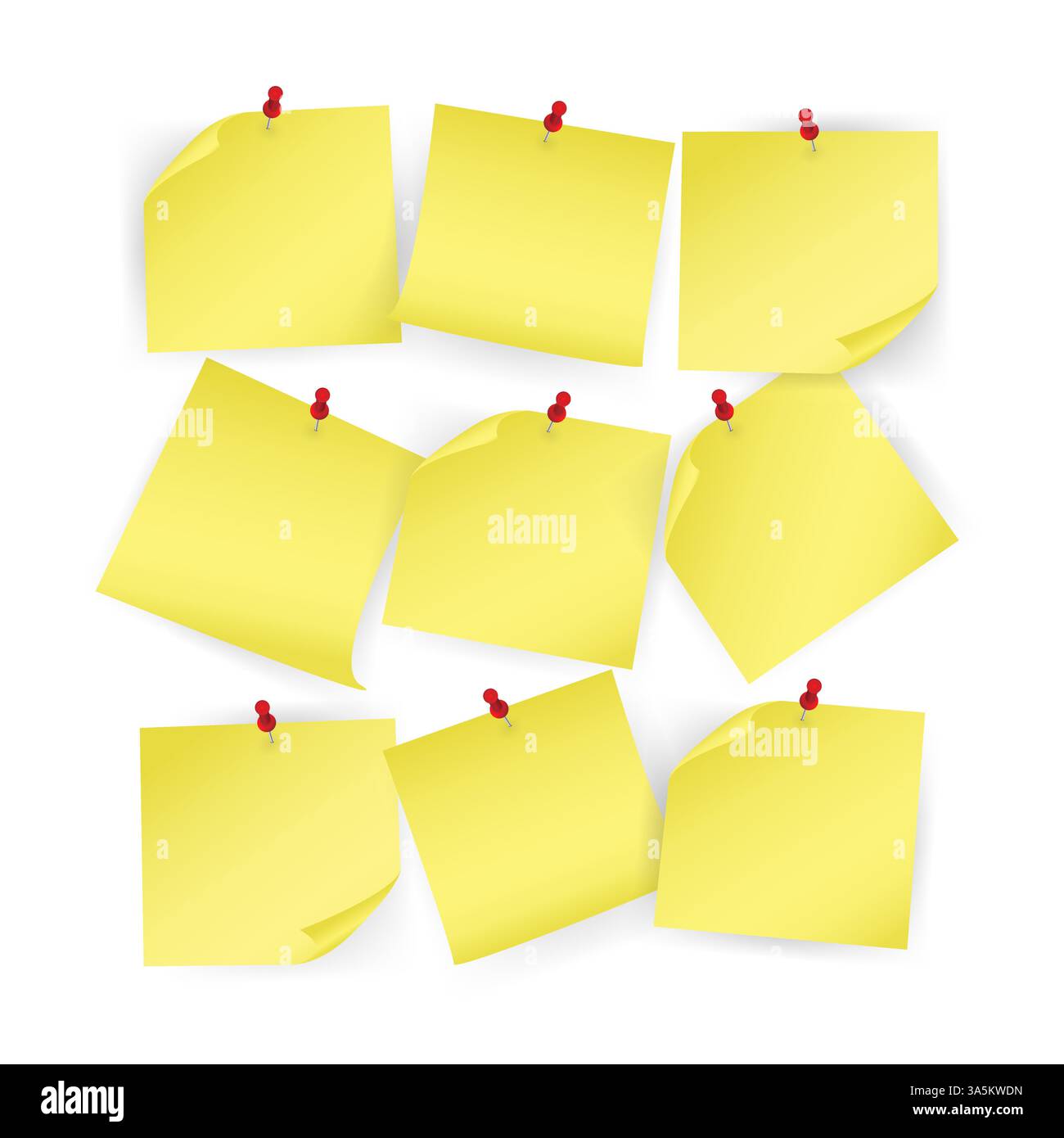 Pulsante con punta e angolo arricciato con adesivo giallo da collezione. Illustrazione vettoriale. Isolato su sfondo bianco Illustrazione Vettoriale