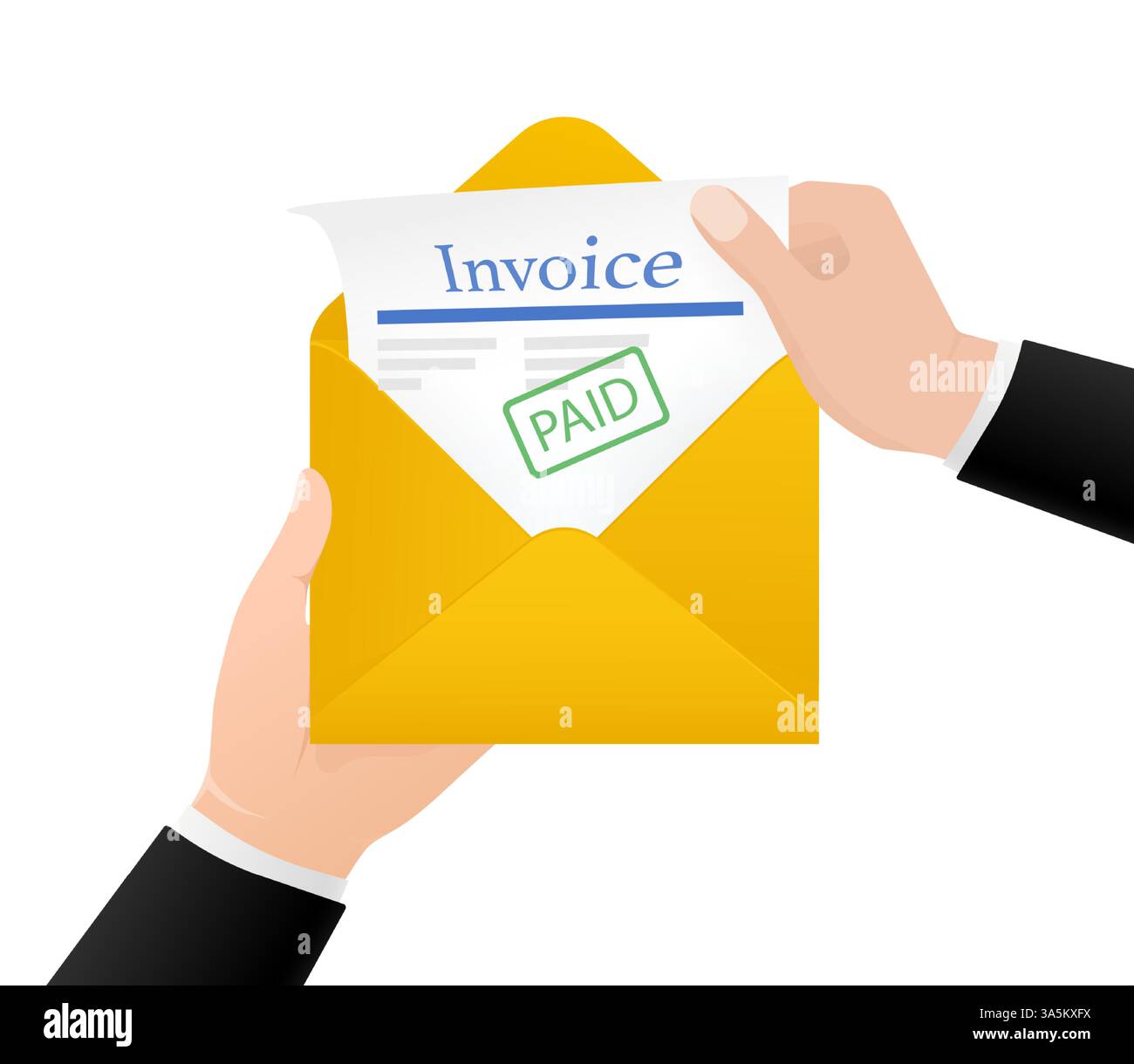 Icona piatta con fattura gialla con busta per la progettazione di report finanziari. Illustrazione piatta isolata Illustrazione Vettoriale