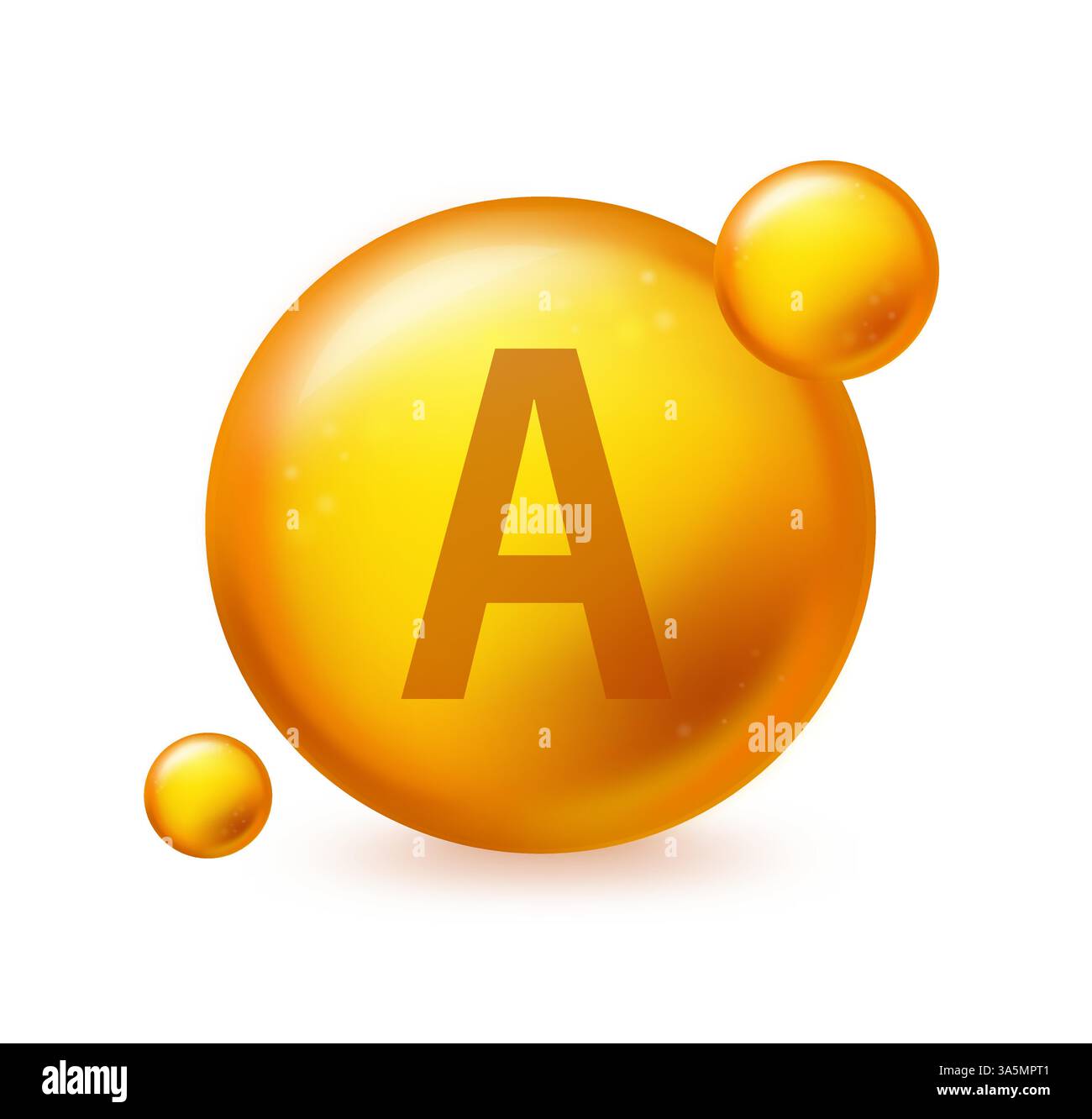 Icona di capsula di pillola dorata di vitamina A. Illustrazione del vettore del capsula della pillola su sfondo bianco isolato Illustrazione Vettoriale