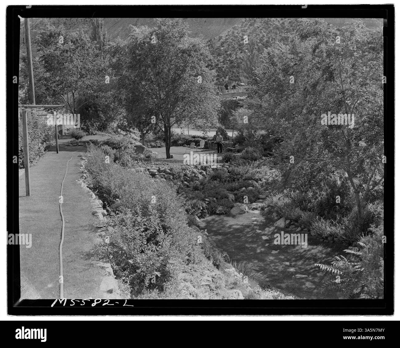 Un giardino di fiori fuori dalla casa di un minatore che vive in un'abitazione vicino alla miniera Columbia Steel Company a Columbia, Carbon County, Utah. Foto Stock