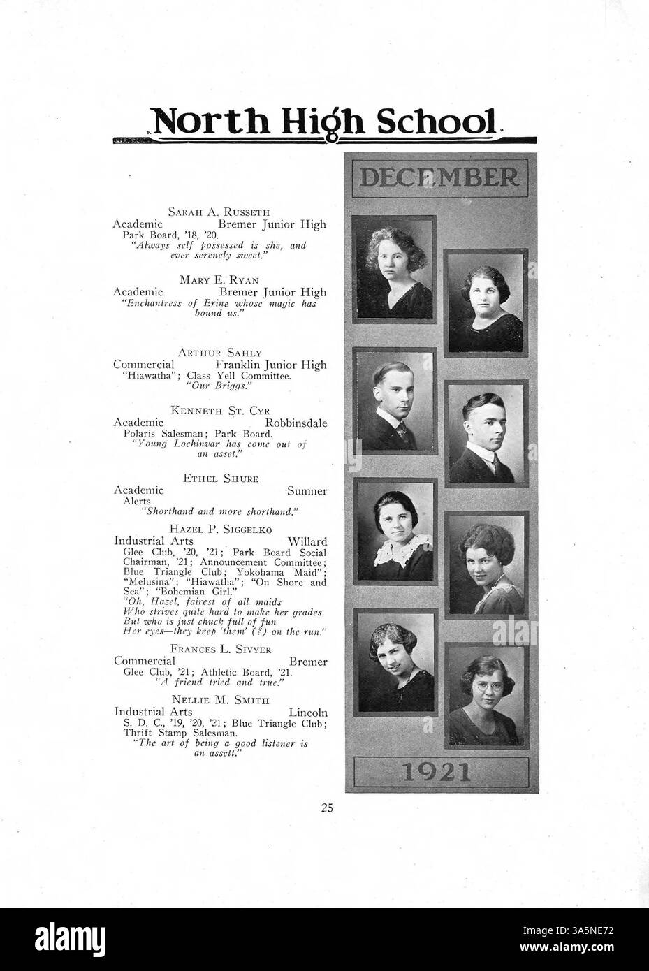 L'annuario "Polaris" del 1921-1922 della North High School registra le attività di studenti, insegnanti, club, atletica leggera e altri eventi, con particolare attenzione al ruolo degli afroamericani nella scuola e a Minneapolis. Foto Stock