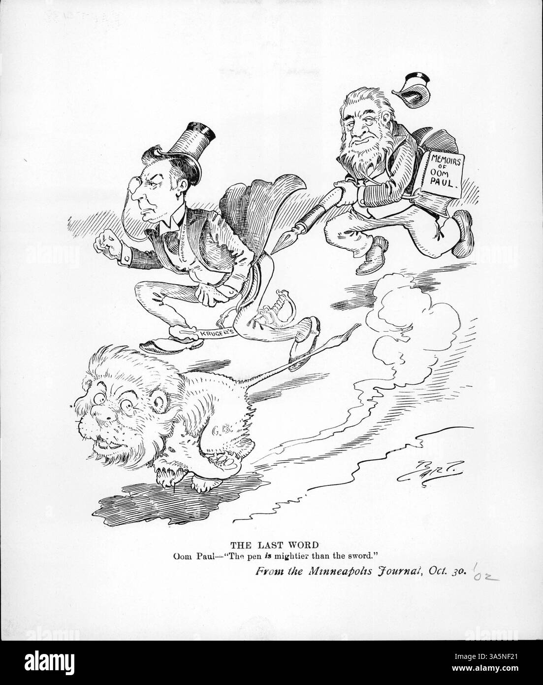 "The Last Word" presenta Paul Kruger, un leader boero, che insegue il politico britannico Joseph Chamberlain con una penna e una copia delle sue memorie che denunciano la Gran Bretagna per le sue azioni durante la guerra boera. Foto Stock