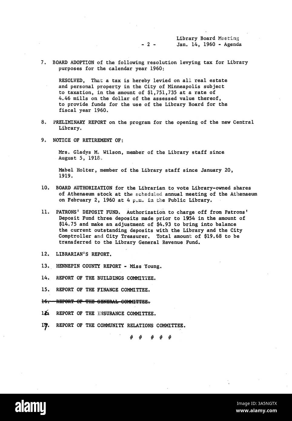 I 1960 minuti del Minneapolis Public Library Board documentano le decisioni chiave, le questioni finanziarie e le iniziative incentrate sulla comunità che plasmano la direzione della biblioteca. Foto Stock