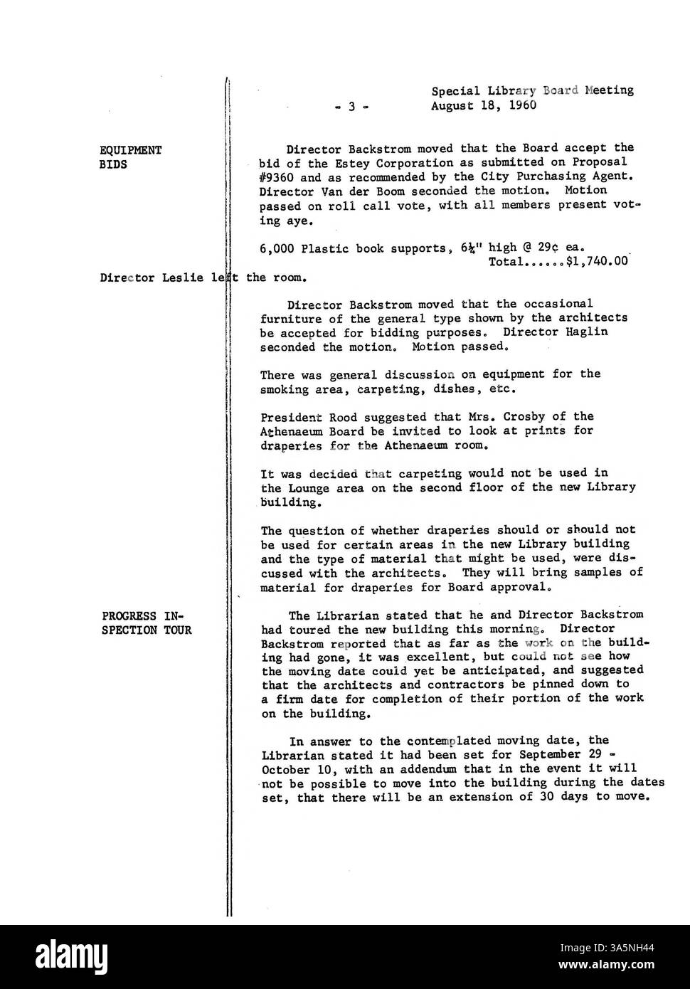 1960 verbali della riunione del Minneapolis Public Library Board, che discutono questioni chiave come il finanziamento delle biblioteche, le politiche di servizio e le strategie per l'impegno pubblico. Foto Stock
