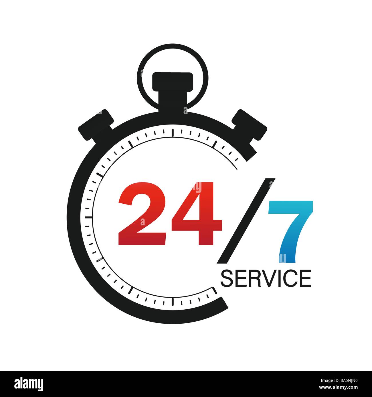 24/7 icona su sfondo bianco. Icona del vettore freccia. Servizio clienti. Logo vettoriale. Logo rotondo. Illustrazione Vettoriale