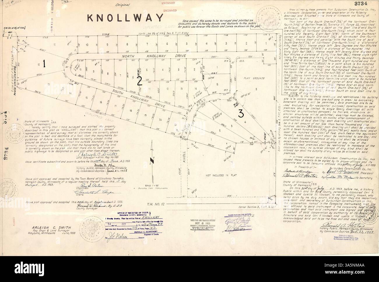 Knollway, situata nella contea di Hennepin, è un'area con caratteristiche distintive di interesse locale e significato storico, rappresentata in materiali d'archivio presso la Hennepin County Library. Foto Stock