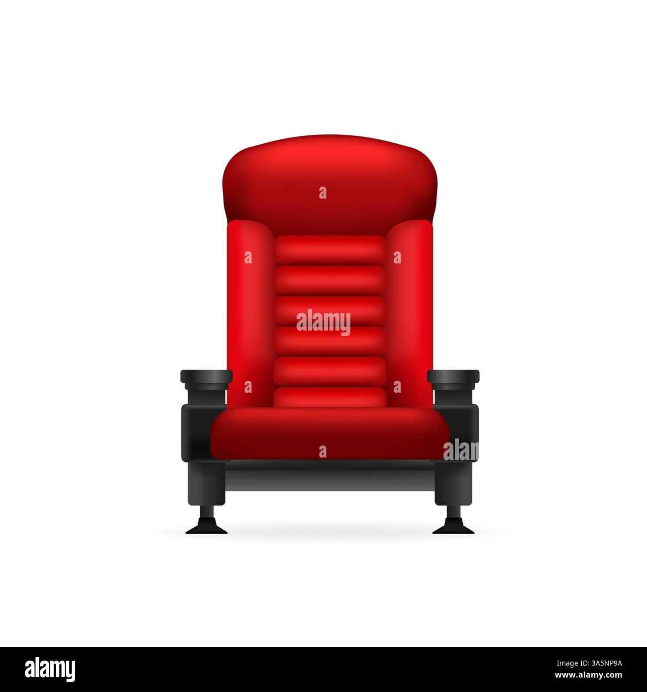 Illustrazione a cartoni animati vintage con sedia da cinema rossa su sfondo bianco. illustrazione 3d. Illustrazione Vettoriale