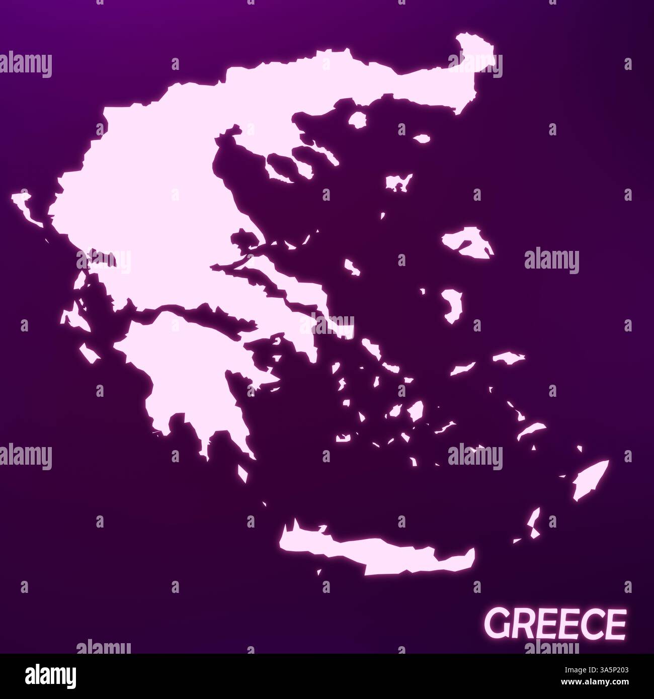 Mappa della Grecia su sfondo scuro, futuristica illustrazione della mappa al neon. Foto Stock