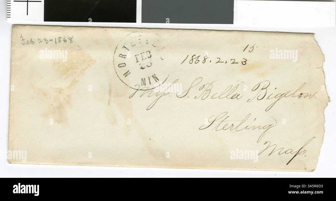 Una lettera del professor Horace Goodhue, datata 23 febbraio 1868, che descrive la vita a Northfield durante l'anno precedente. Foto Stock