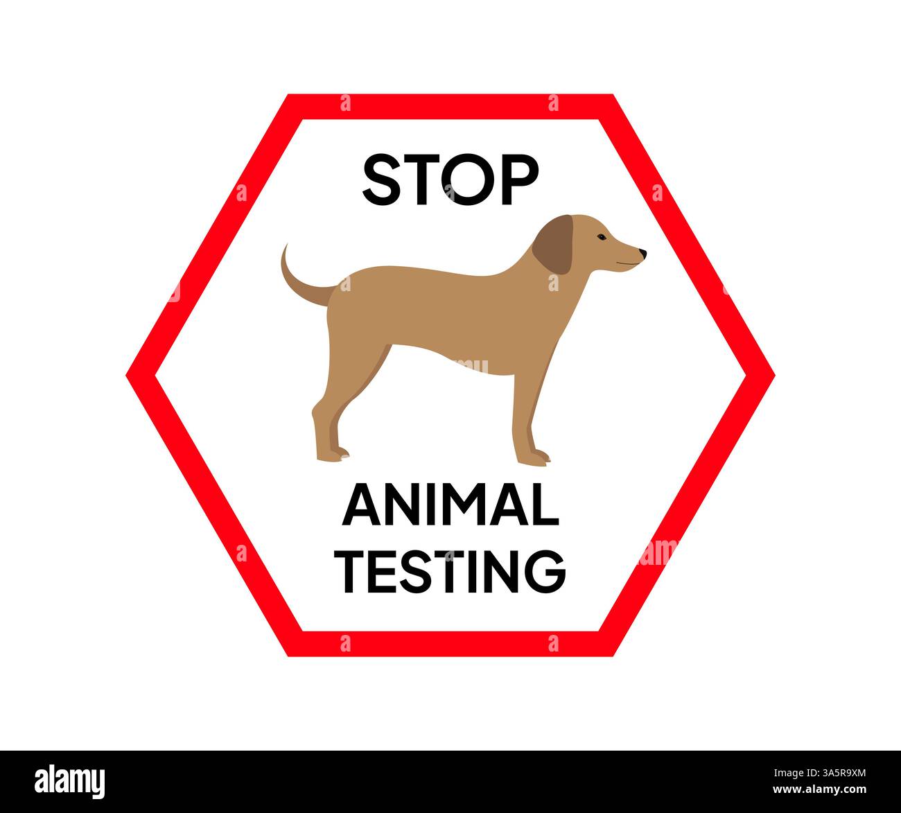 Basta con il cartello dei test sugli animali con il cane che promuove i diritti degli animali Illustrazione Vettoriale