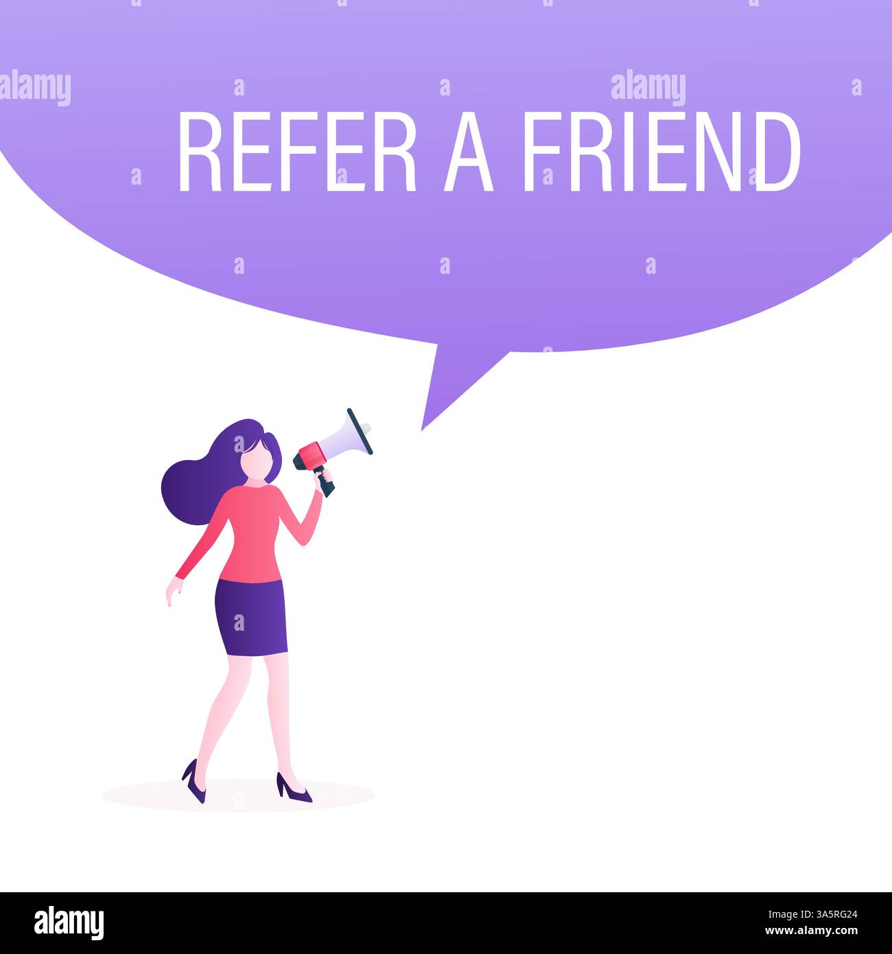 Segnala un concept design di un amico, le persone condividono informazioni sulla segnalazione e guadagnano denaro. Adatto per landing page Web, app mobile, template banner. Vettore Illustrazione Vettoriale