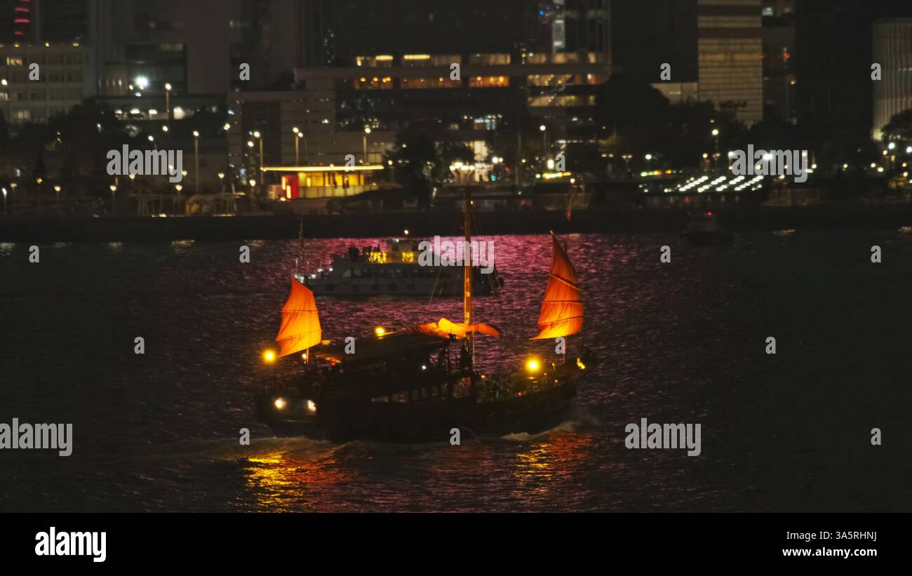 Junkboat cinese in barca a vela a Hong Kong Foto Stock