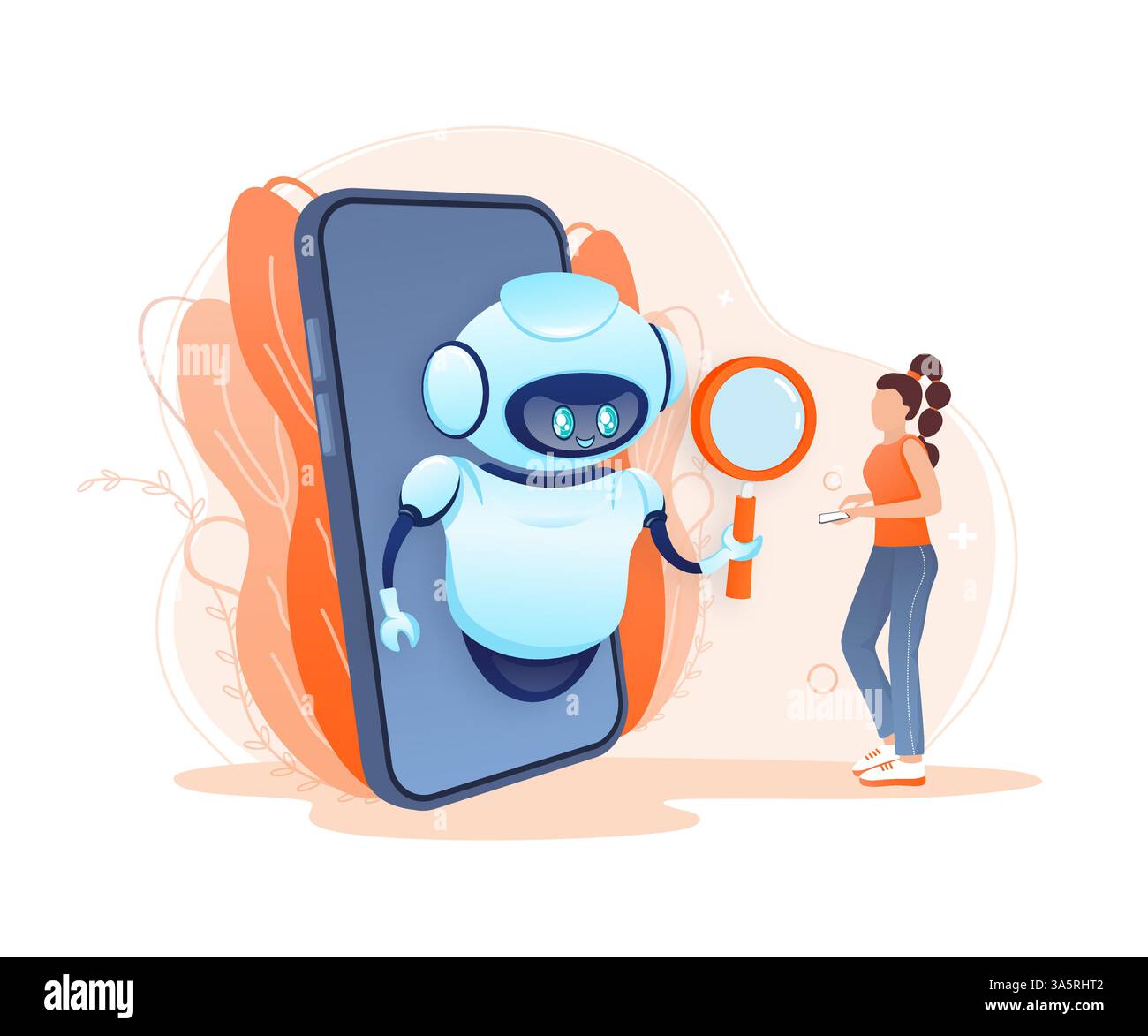 Cerca bot in stile cartone animato. Intelligenza artificiale. Vettore isometrico. Illustrazione vettoriale Illustrazione Vettoriale