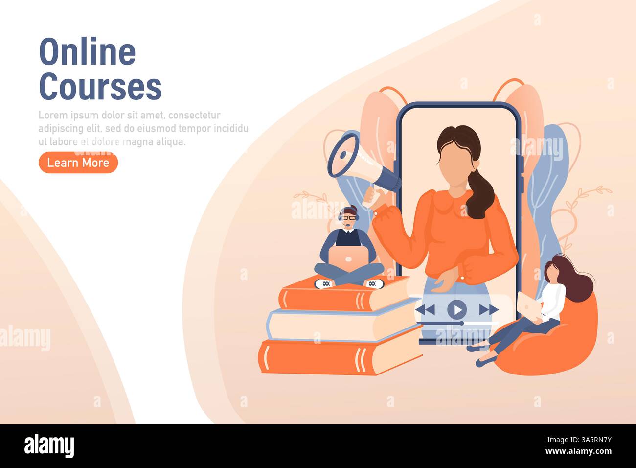 Corsi online astratti persone per il concept design. Illustrazione astratta. Infografica sul concetto aziendale. Illustrazione vettoriale. Illustrazione Vettoriale