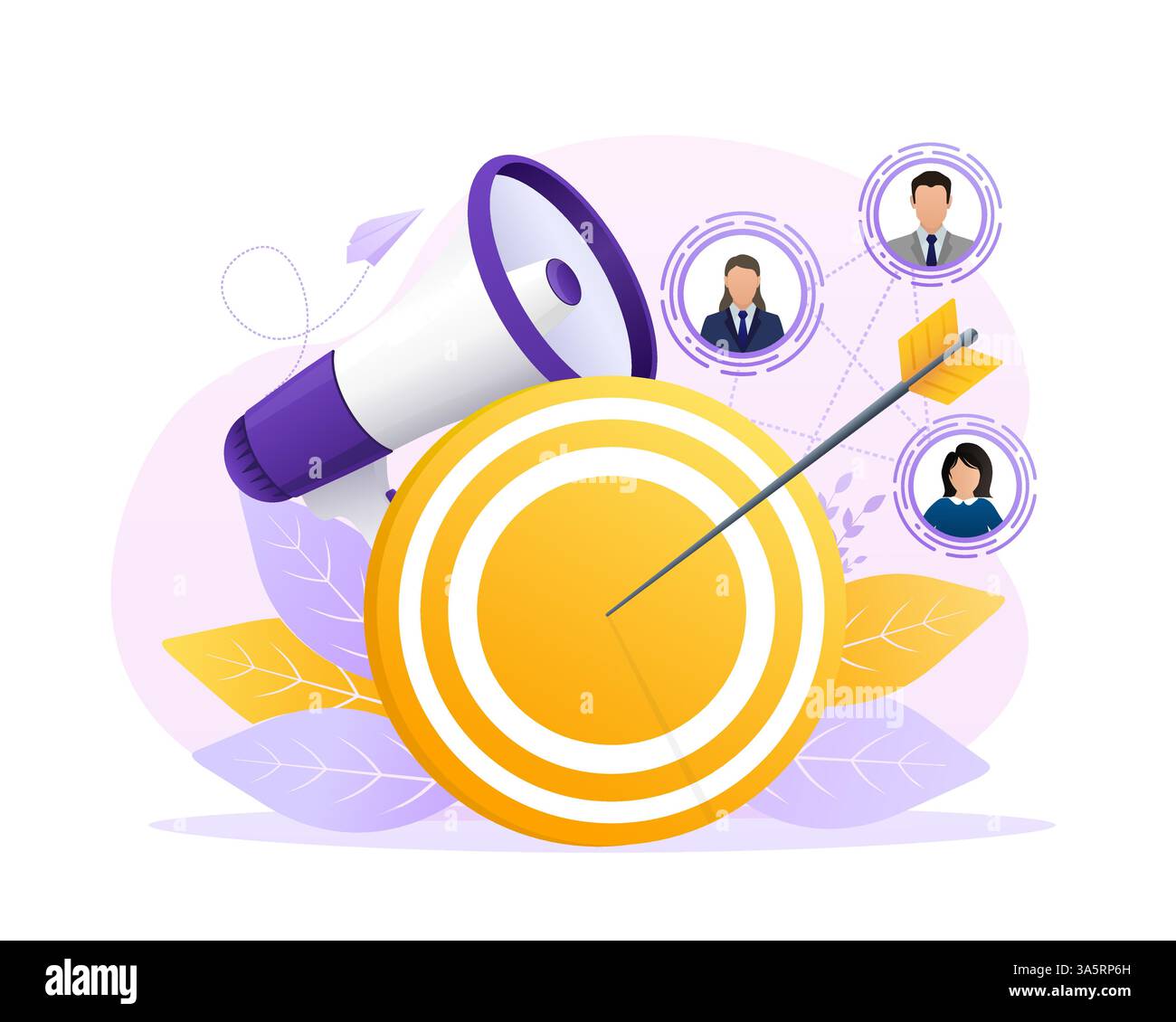 Rivolgiti ai clienti in stile astratto. Icona per la progettazione di marketing. Illustrazione vettoriale. Illustrazione Vettoriale