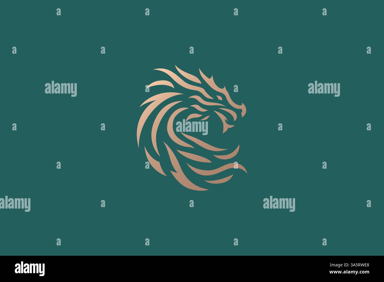 Logo Dragon Head simbolo in stile oro Mythology illustrazione astratta cinese Illustrazione Vettoriale