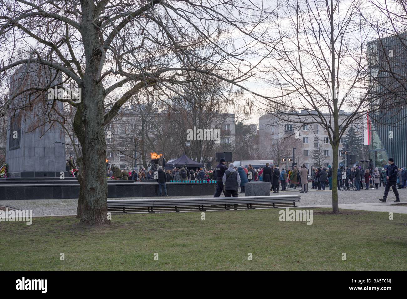 Una cerimonia per la Giornata internazionale della memoria dell’Olocausto nell’ex ghetto - Varsavia, Polonia. Foto Stock