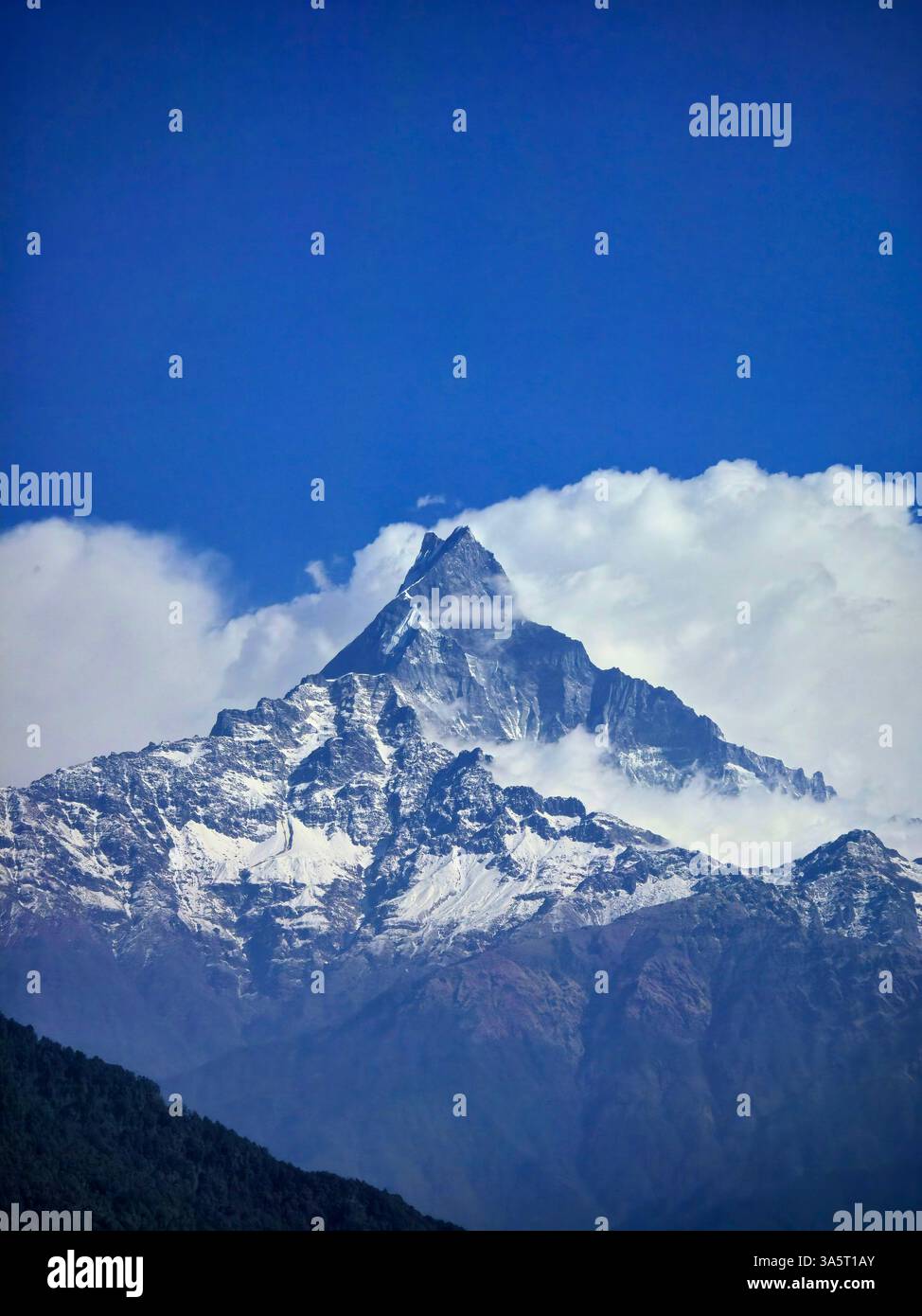 Il Machapuchare (montagna della coda di pesce) vicino a Pokhara, Nepal. - Immagine stock catturata con smartphone