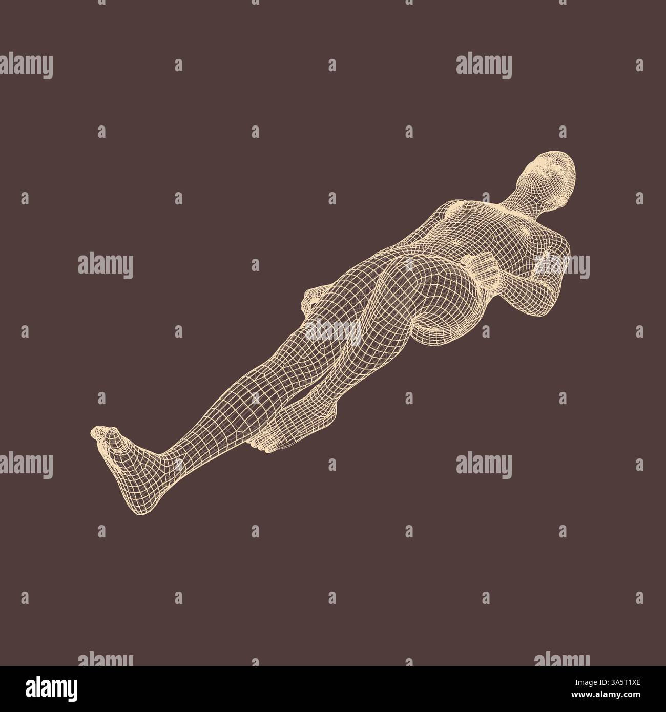 L uomo è sdraiato sul pavimento. Il tempo per rilassarsi. L'uomo rilassarsi e sognare. 3D il corpo umano modello. Illustrazione Vettoriale. Illustrazione Vettoriale