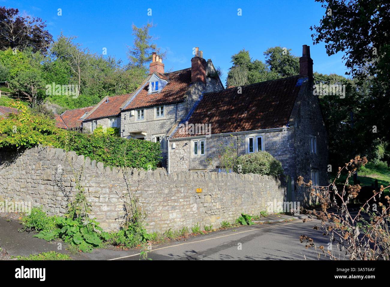 Splendidi cottage in pietra, The Shallows, Saltford, vicino a Bristol, Inghilterra sud-occidentale. Effettuata a marzo 2025 inverno/primavera Foto Stock
