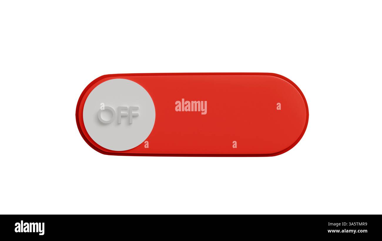 Modello 3D di pulsante rosso disattivato su sfondo bianco, design dei pulsanti Foto Stock
