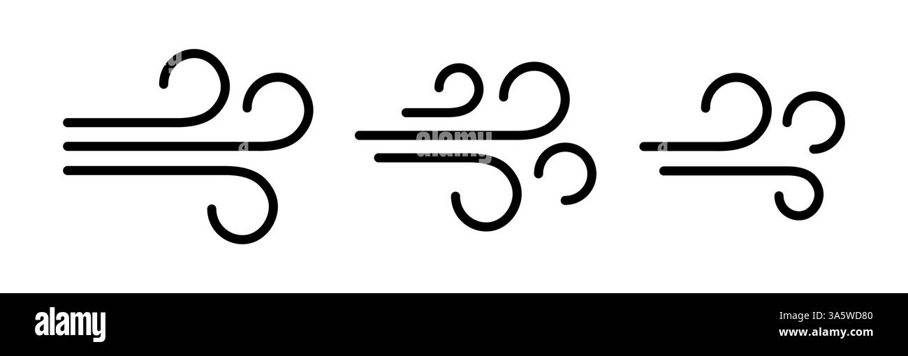 Icona linea di soffiaggio vento simbolo di velocità isolato aria nuvola vettoriale fresca. Logo icona linea aria soffio vento. Illustrazione Vettoriale